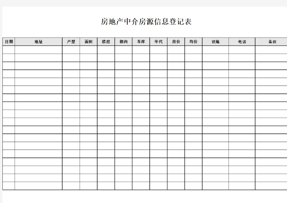 房地产中介房源信息登记表