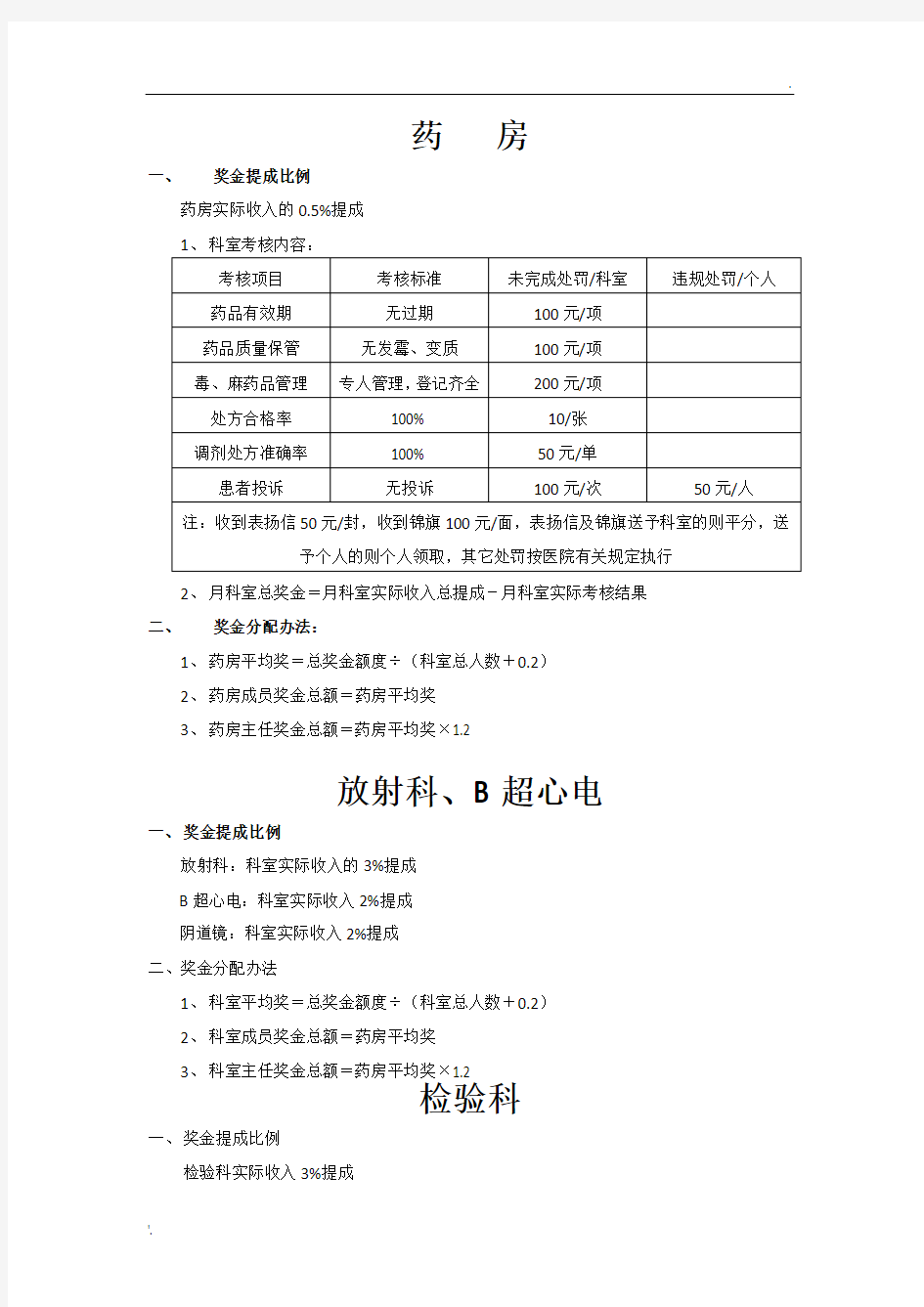 医院绩效考核奖金分配办法(参考) (2)