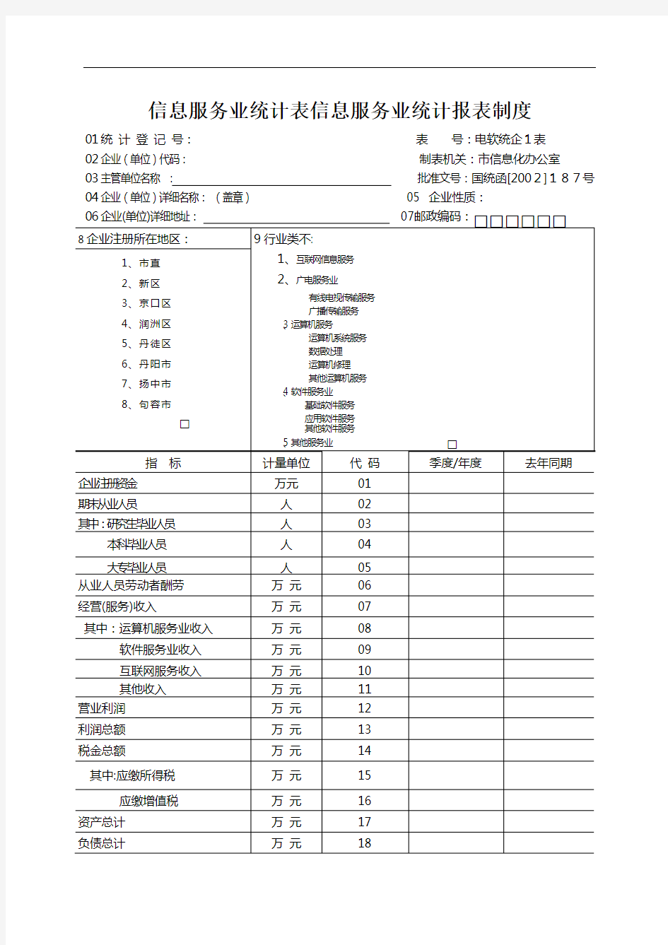 信息服务业统计表信息服务业统计报表制度