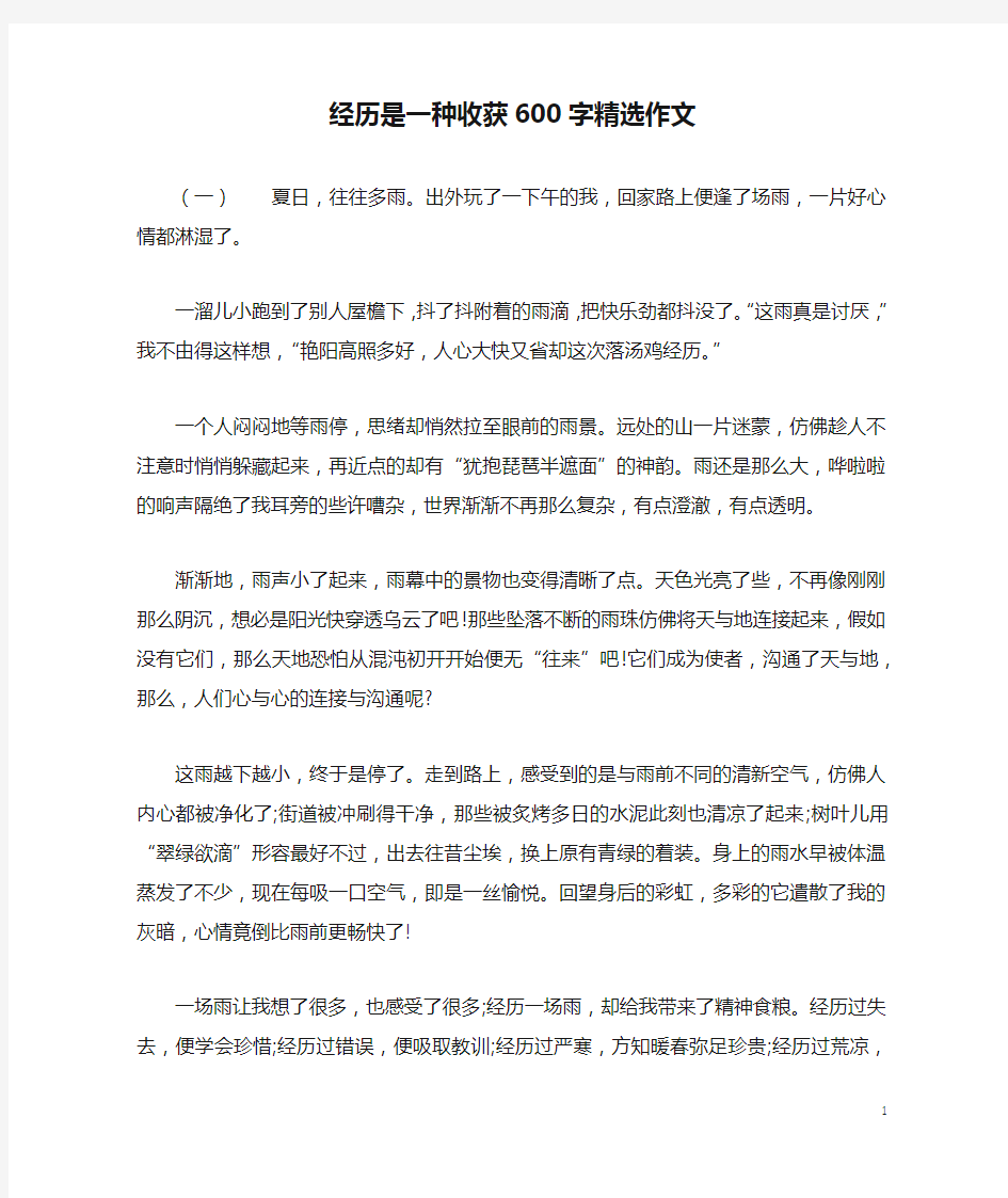 经历是一种收获600字精选作文