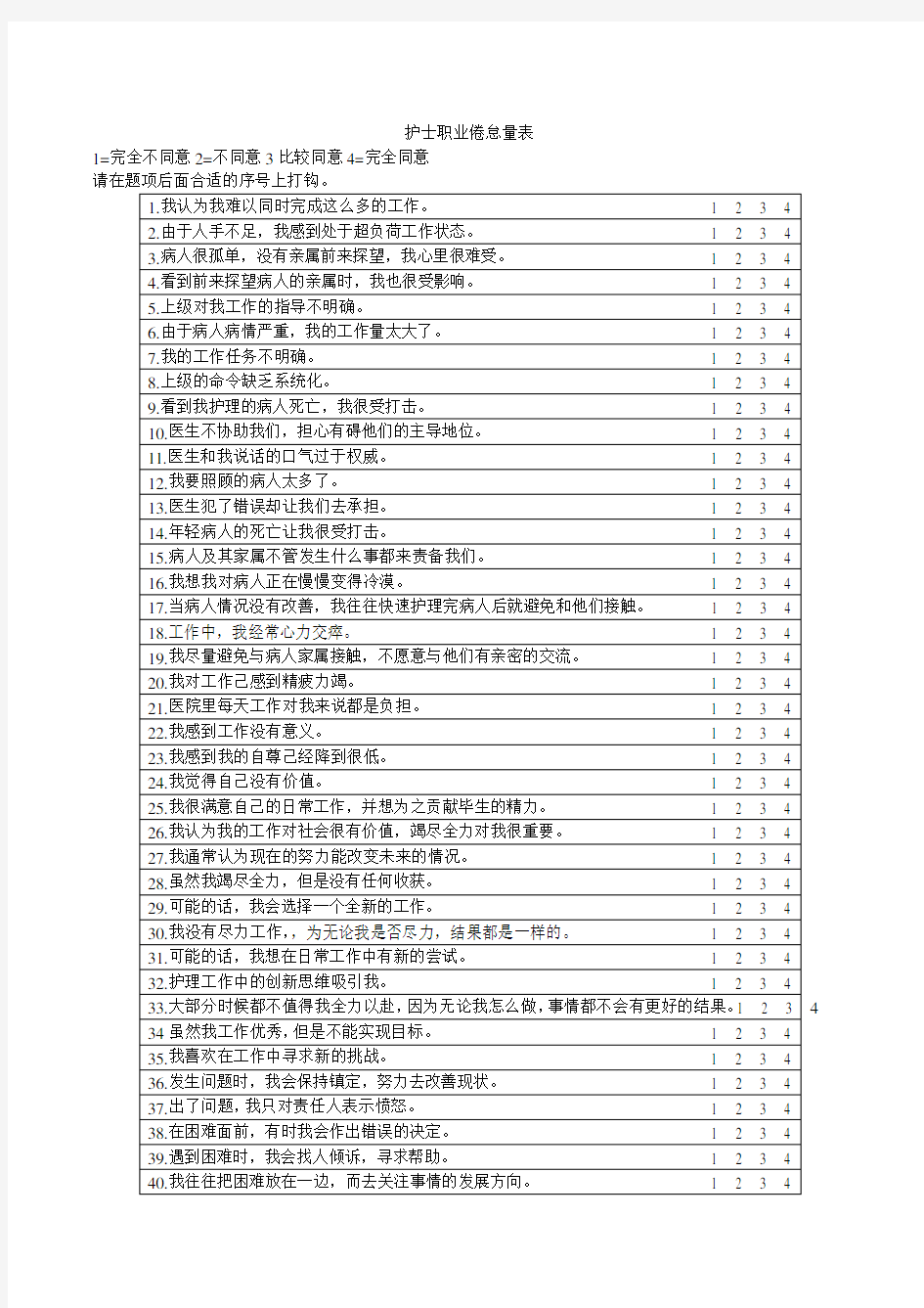 (完整版)护士职业倦怠量表