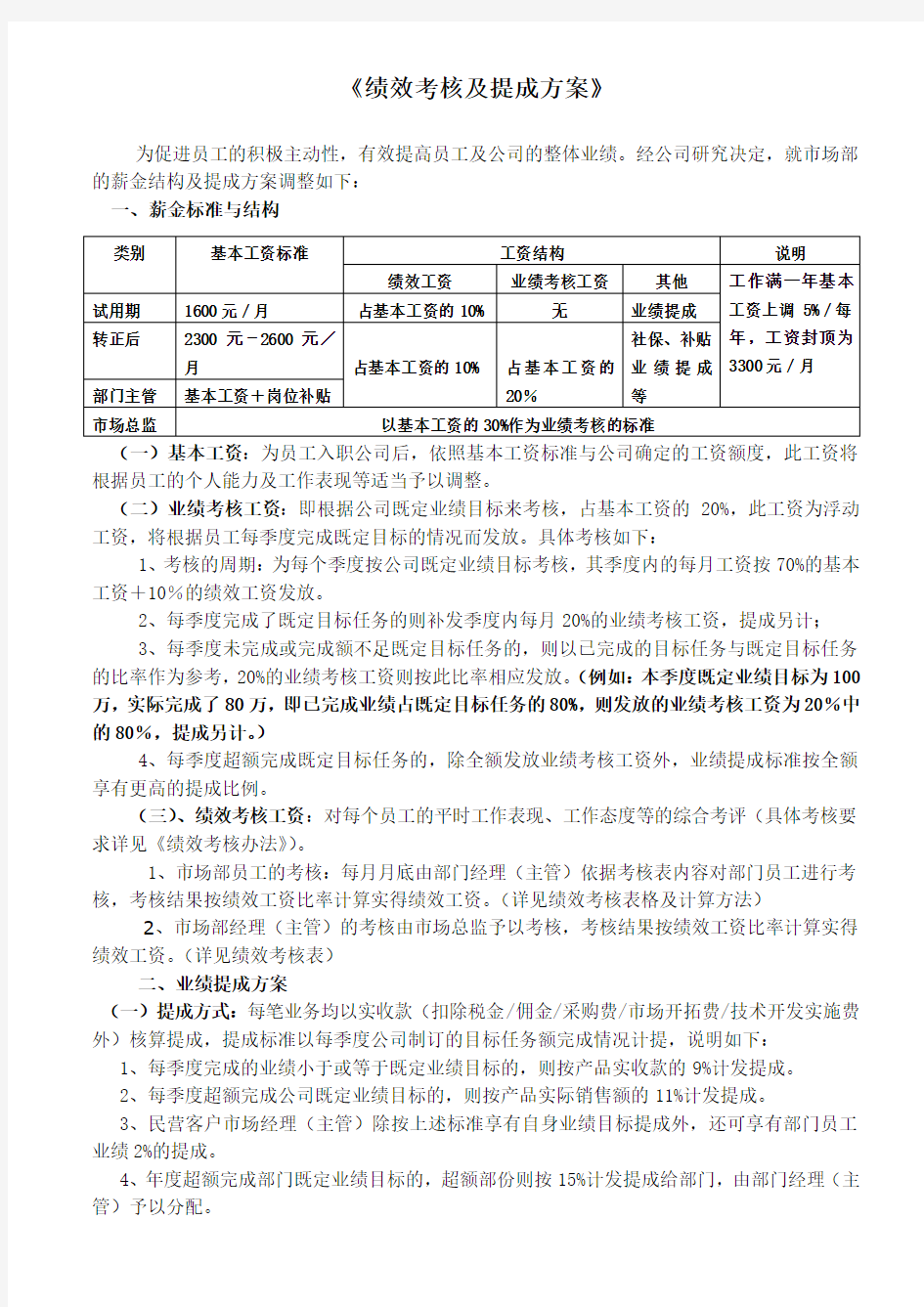 绩效考核与提成方案