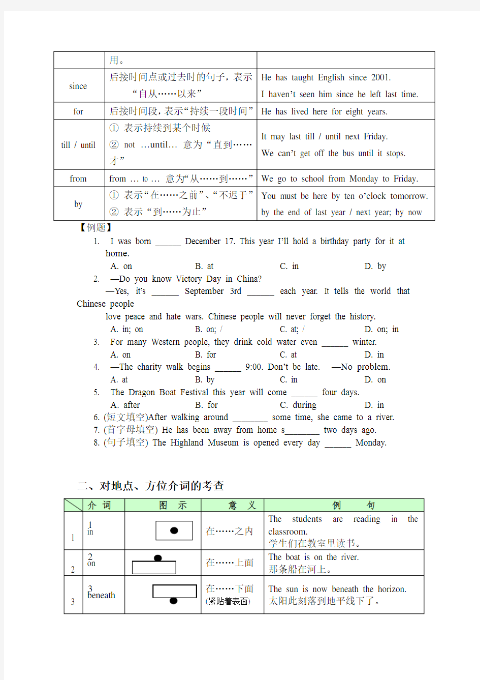 初中语法专题7介词专题