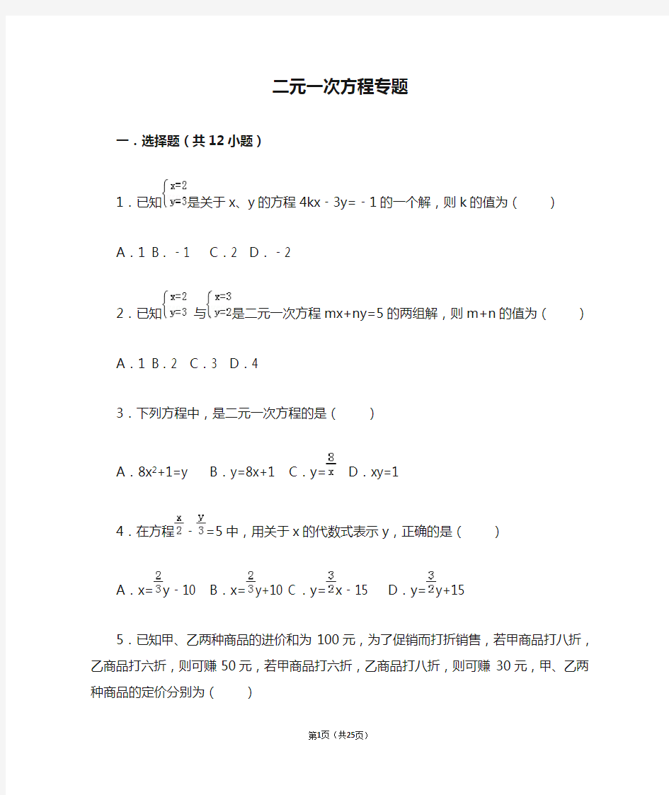 二元一次方程专题(内含答案详解)