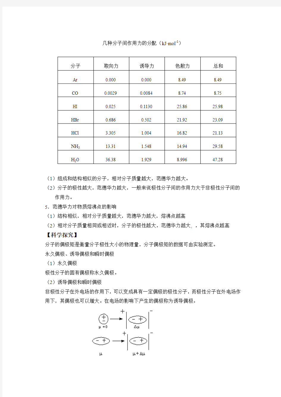 《分子间作用力 分子晶体》教案(苏教版选修3)