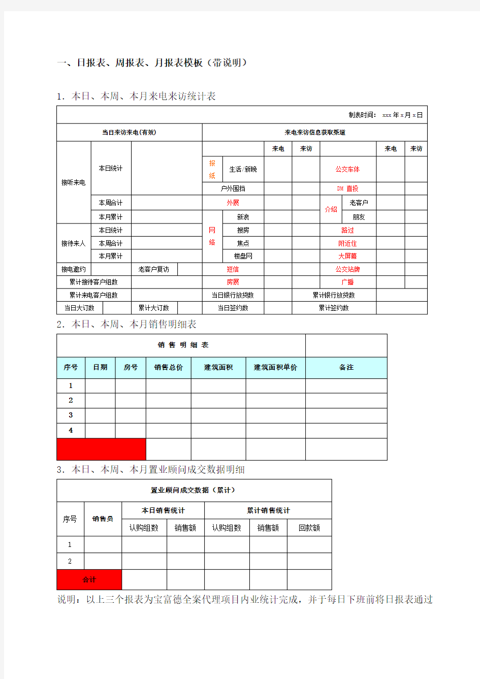 一日报表、周报表、月报表带说明