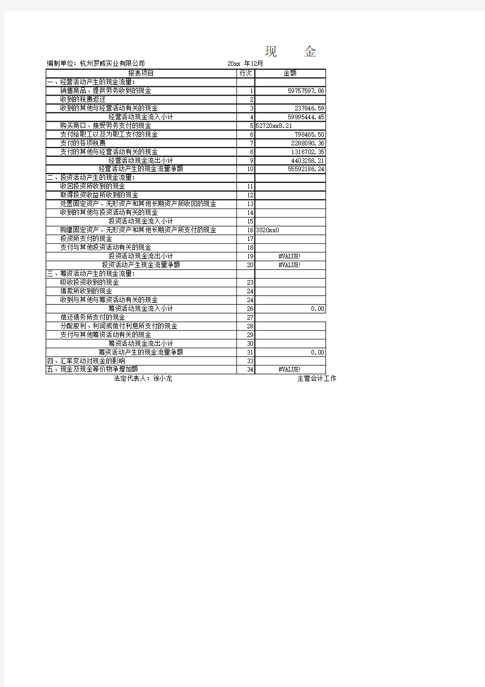 现金流量表模板