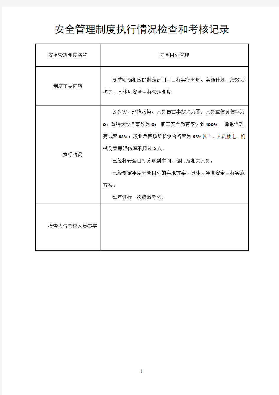 安全管理制度执行情况检查和考核记录