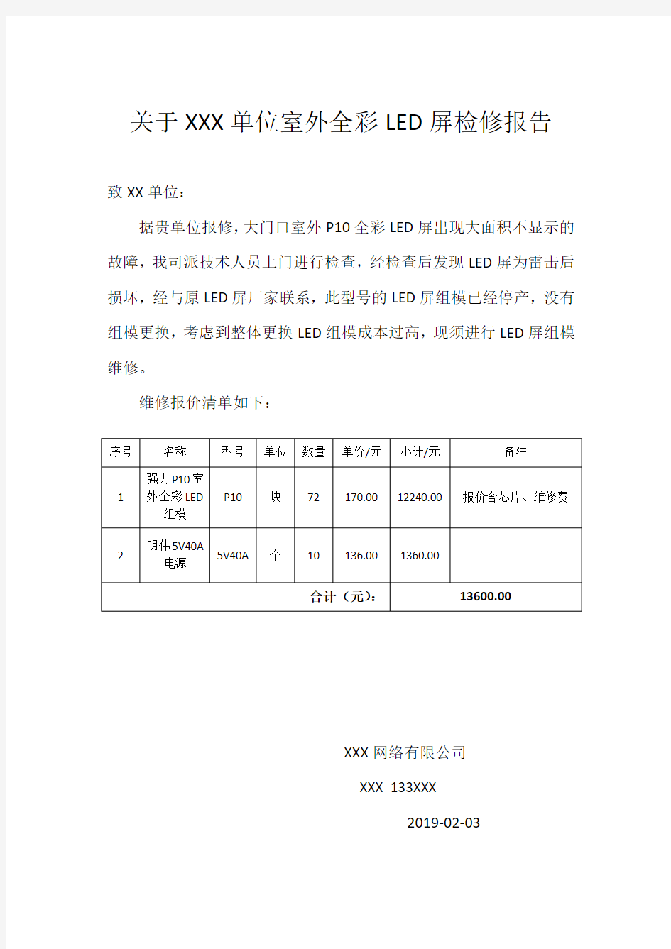 LED屏检修报告