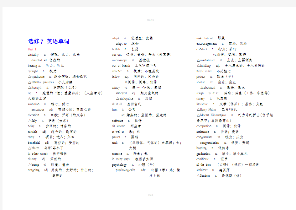 人教版高中英语选修七词汇表73204