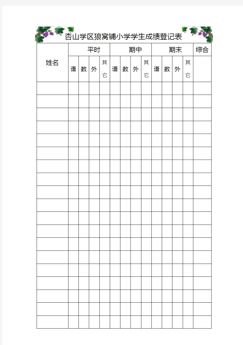 学生成绩登记表