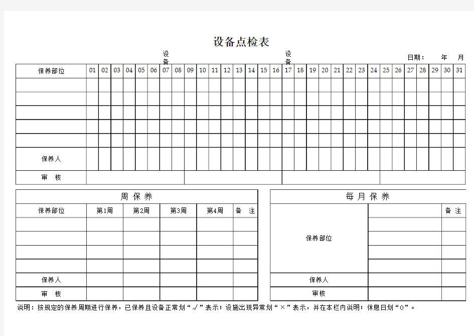 设备点检表 表格 XLS格式 