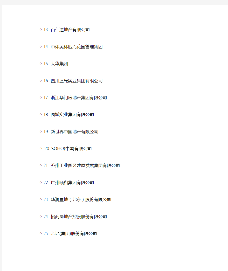 2010年中国国内房地产公司排名Top100