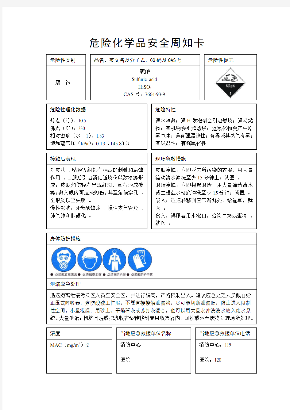 危险化学品安全周知卡