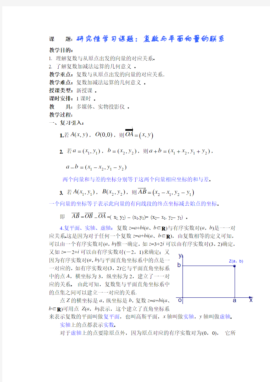 复数与平面向量的联系