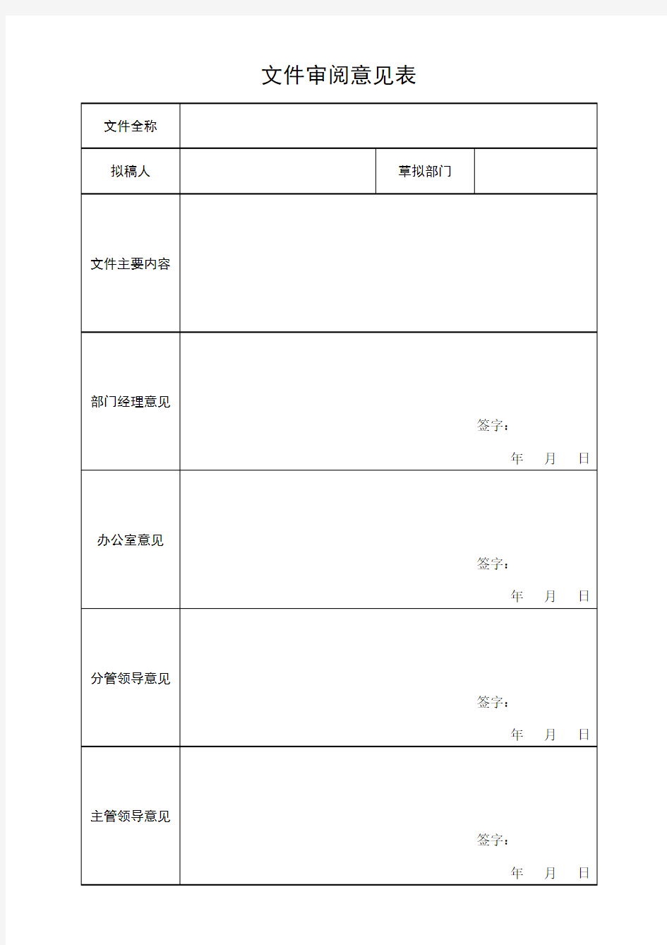 文件审阅意见表