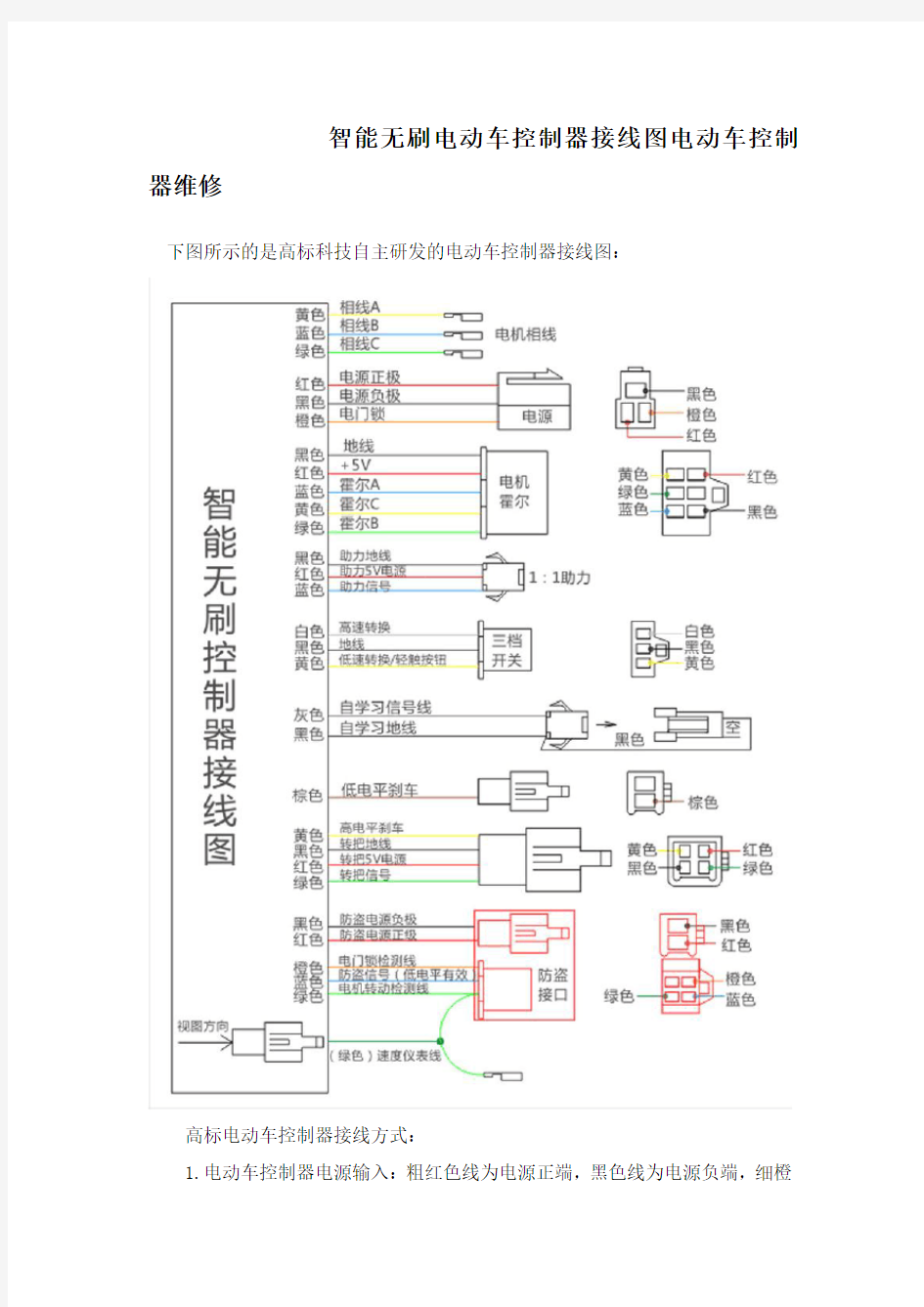 智能无刷电动车控制器接线图电动车控制器维修 (3)