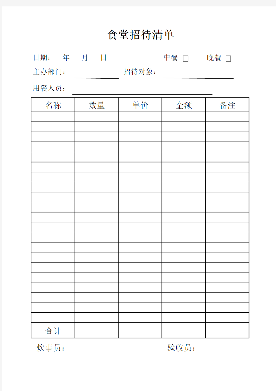 食堂招待清单