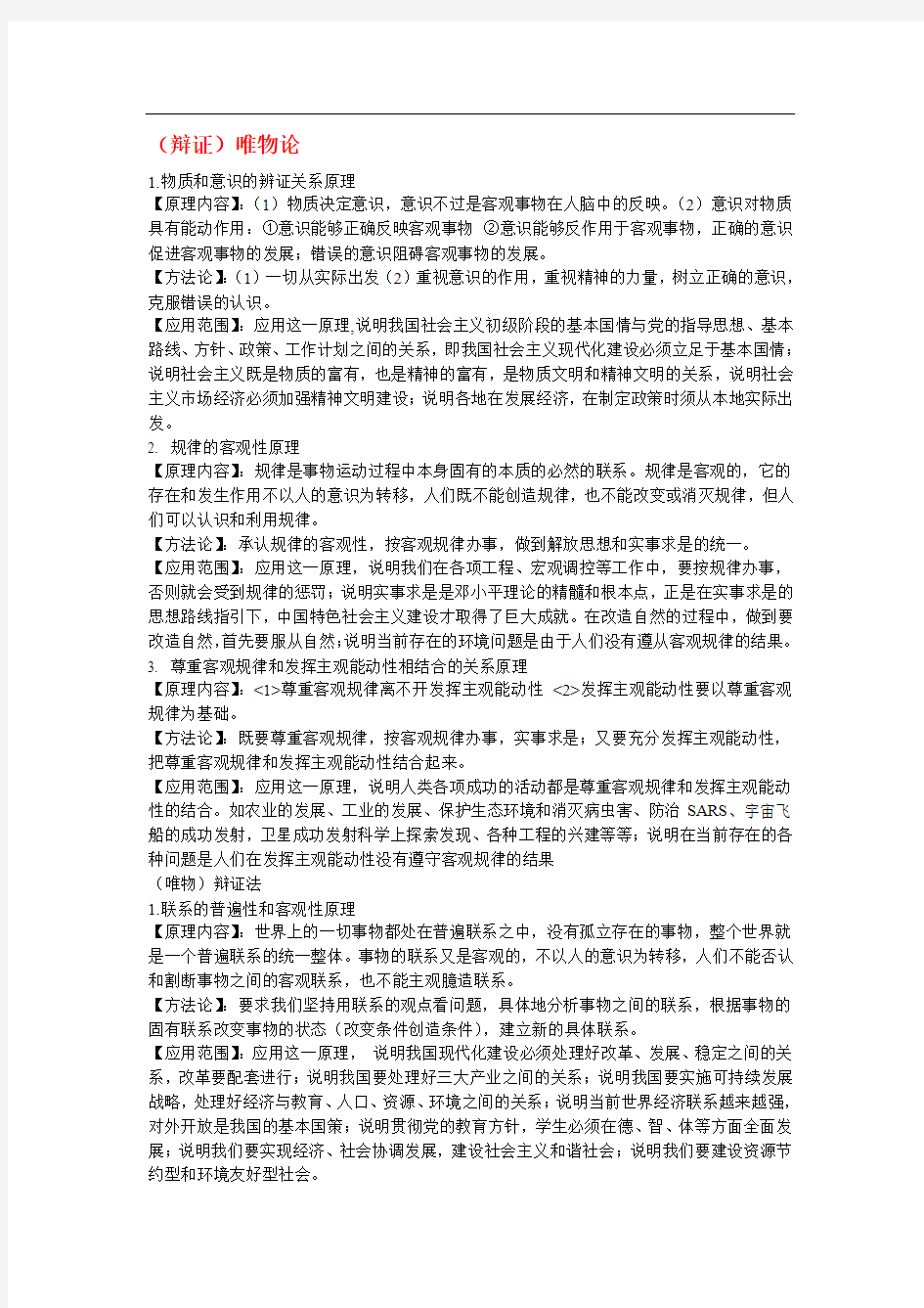 备战2012高考---政治哲学原理方法论整理