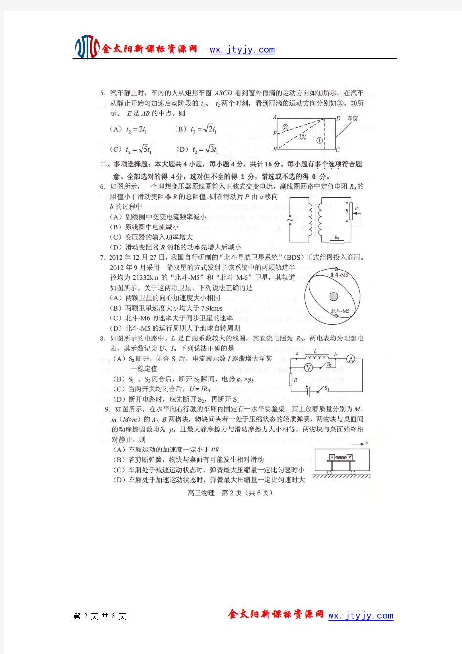 江苏省苏锡常镇四市2013届高三教学情况调研(二)物理试题(扫描版)