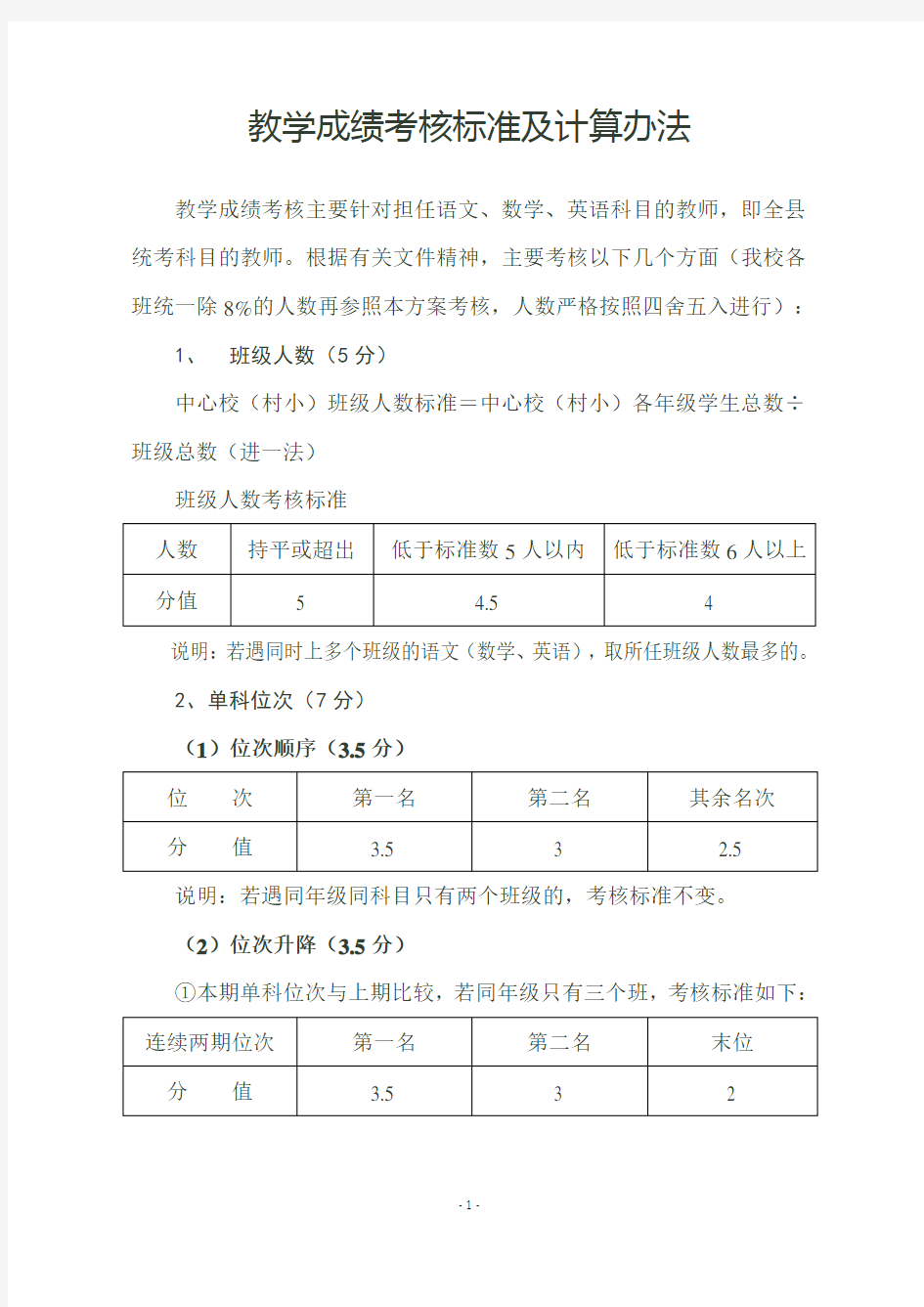 教学成绩考核标准及计算办法