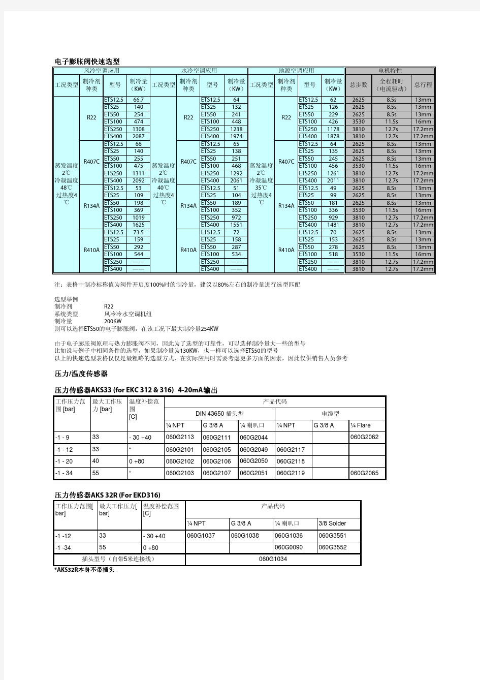 电子膨胀阀快速选型(BETA)