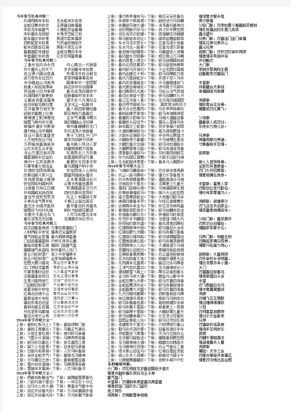 2014年马年春节经典对联doc