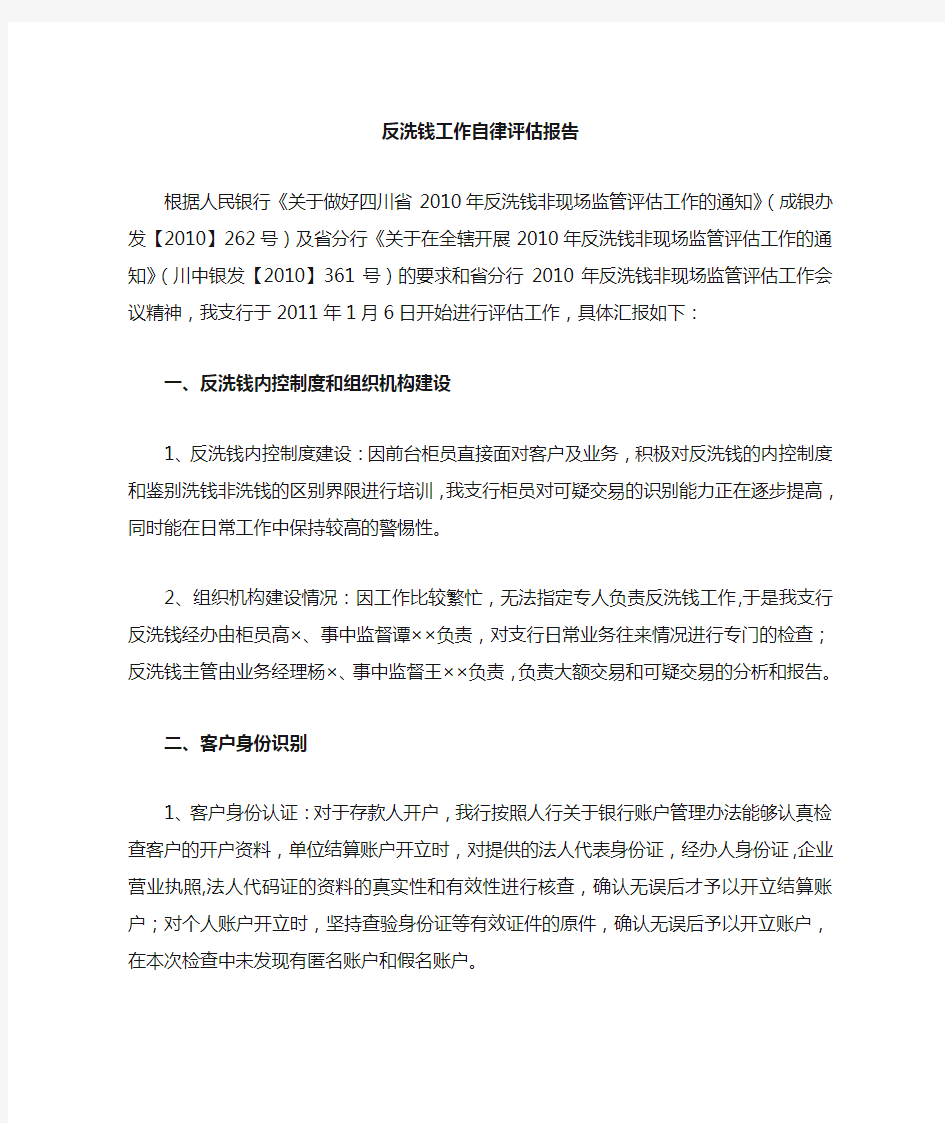 反洗钱自律评估报告