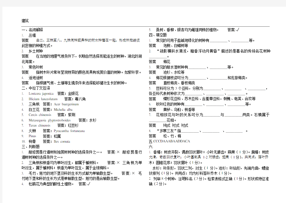 华农园林树木学四套试题及答案