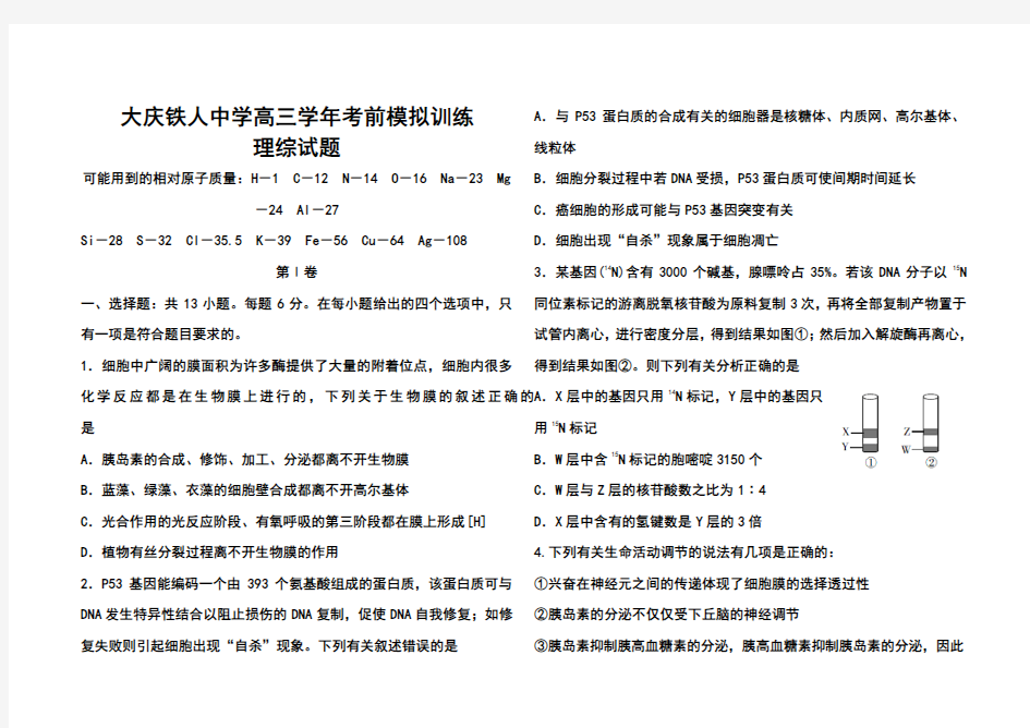 2017届黑龙江省大庆铁人中学高三考前模拟冲刺理科综合试题及答案