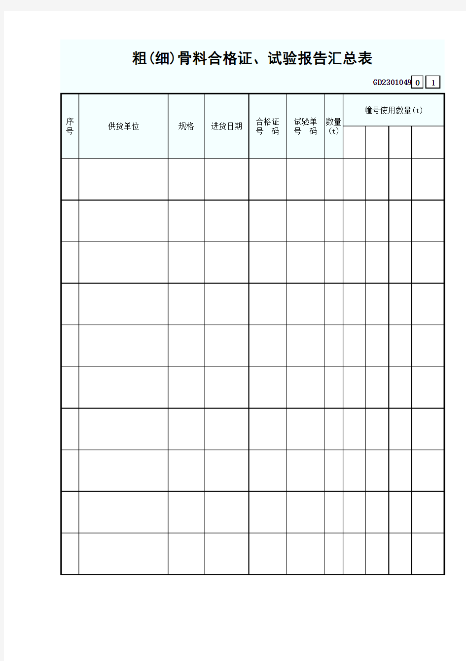 粗(细)骨料合格证、试验报告汇总表GD2301049