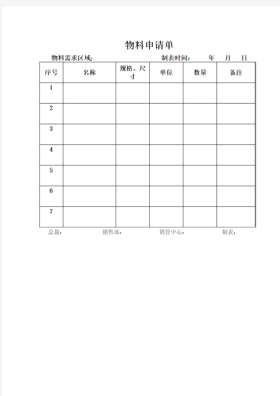 物料申请单