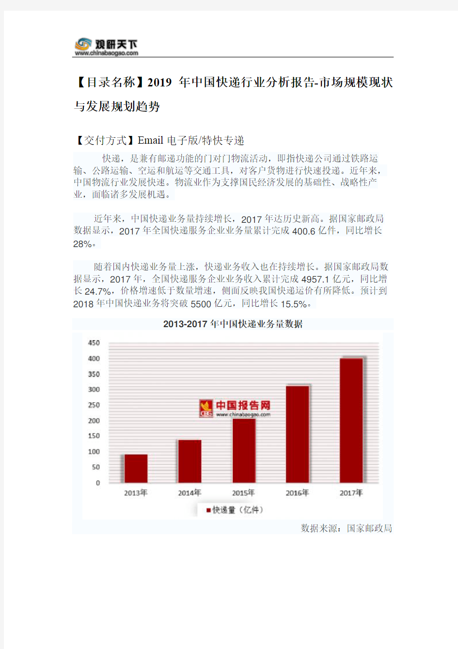 中国快递行业分析报告市场规模现状与发展规划趋势