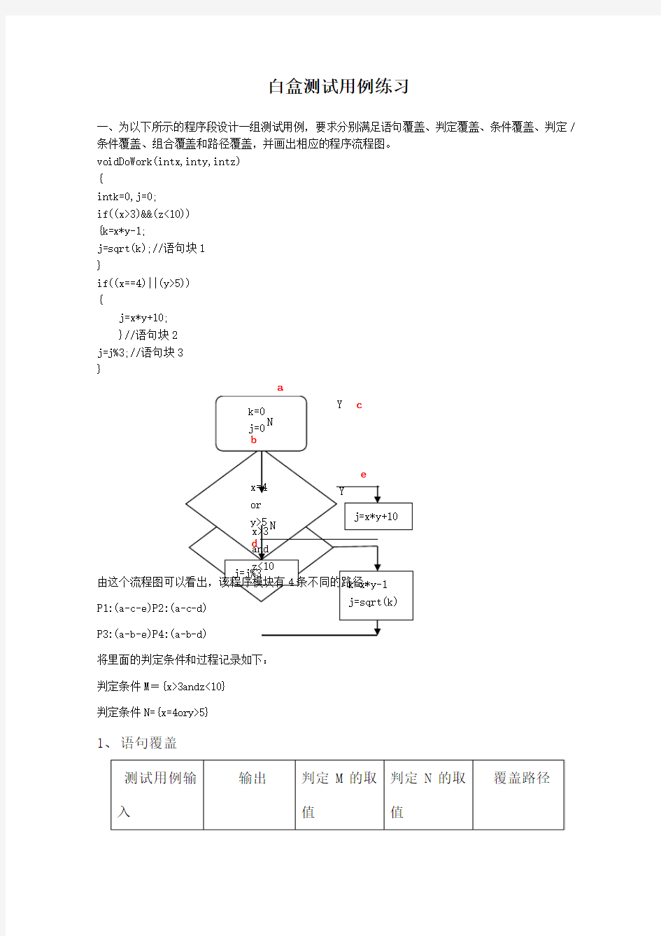 软件测试白盒测试用例练习题