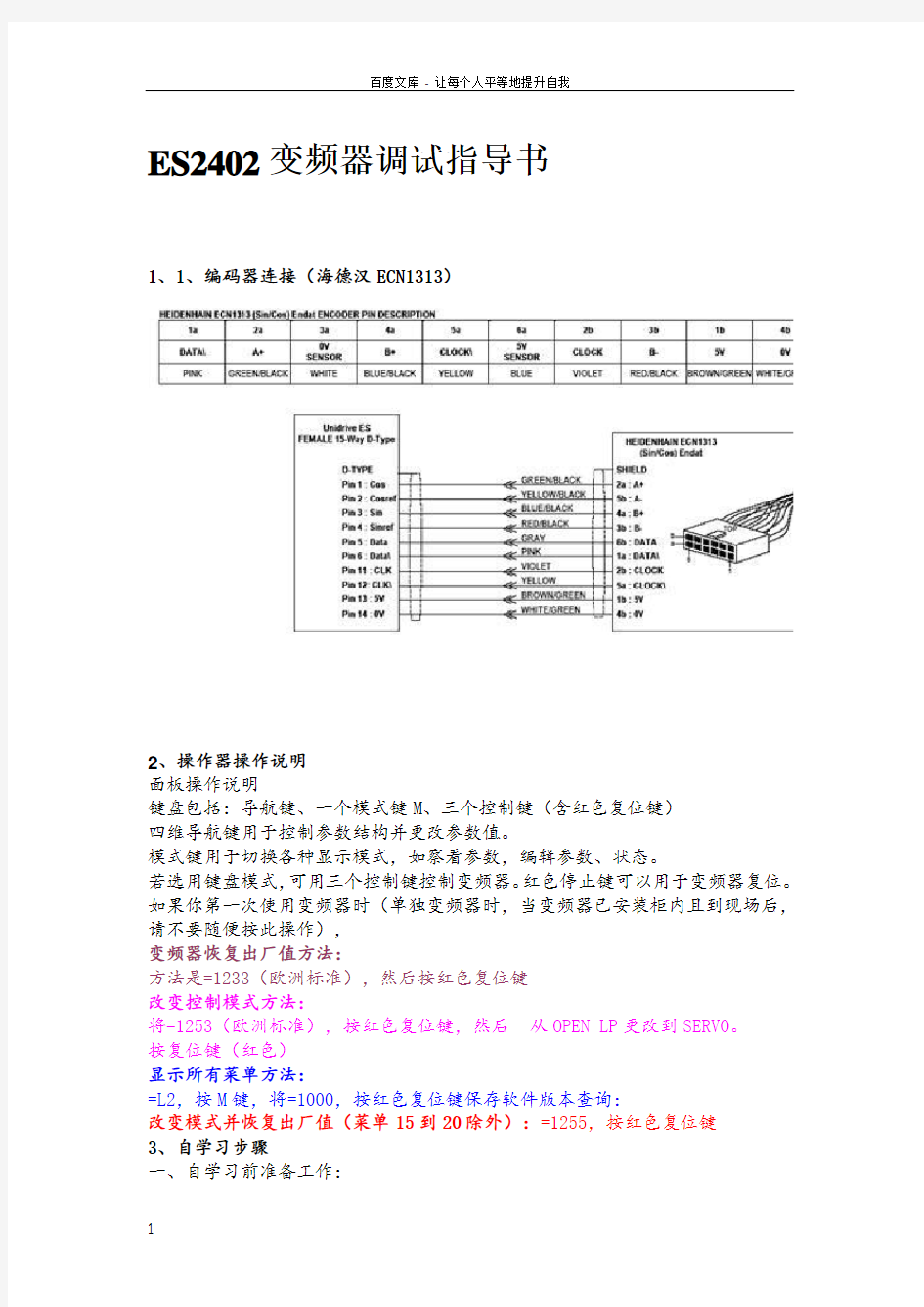 艾默生ES2402变频器调试指导书