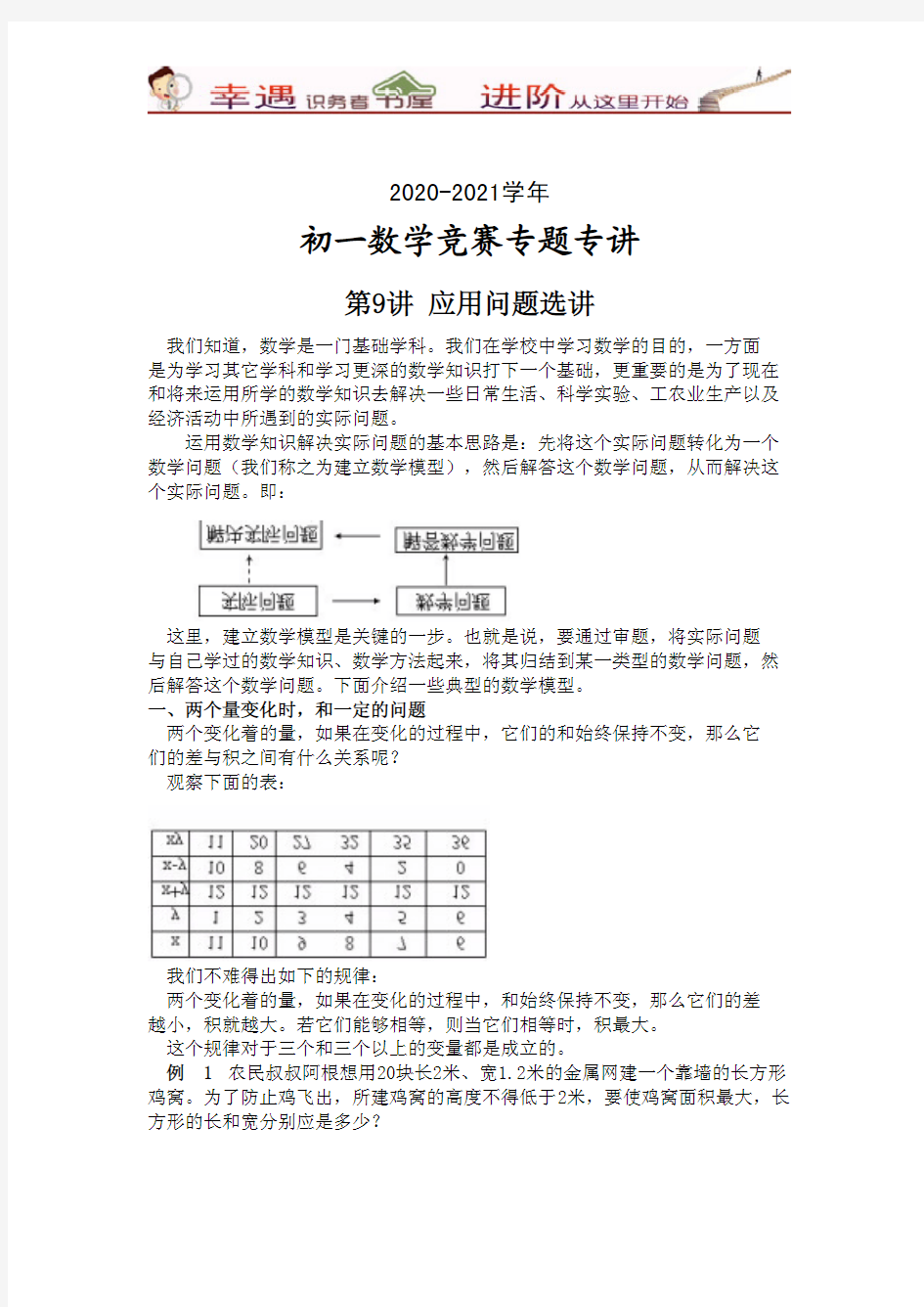 (含答案)2020-2021学年初一数学竞赛专题专讲⑼