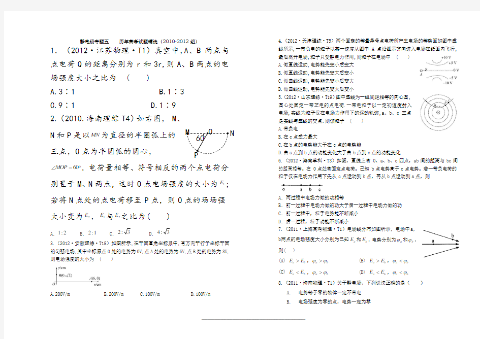 静电场-2012高考题精选(含详解)