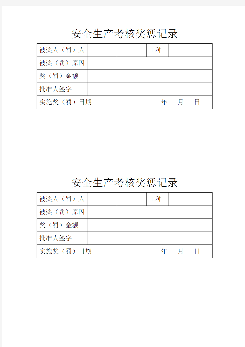 安全生产考核奖惩记录