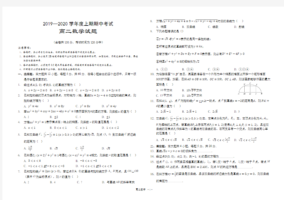 2019—2020学年度高二数学期中考试题(含答案)