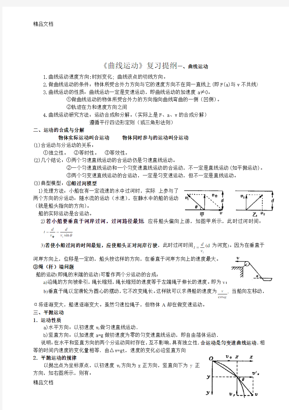 最新曲线运动复习提纲及经典习题