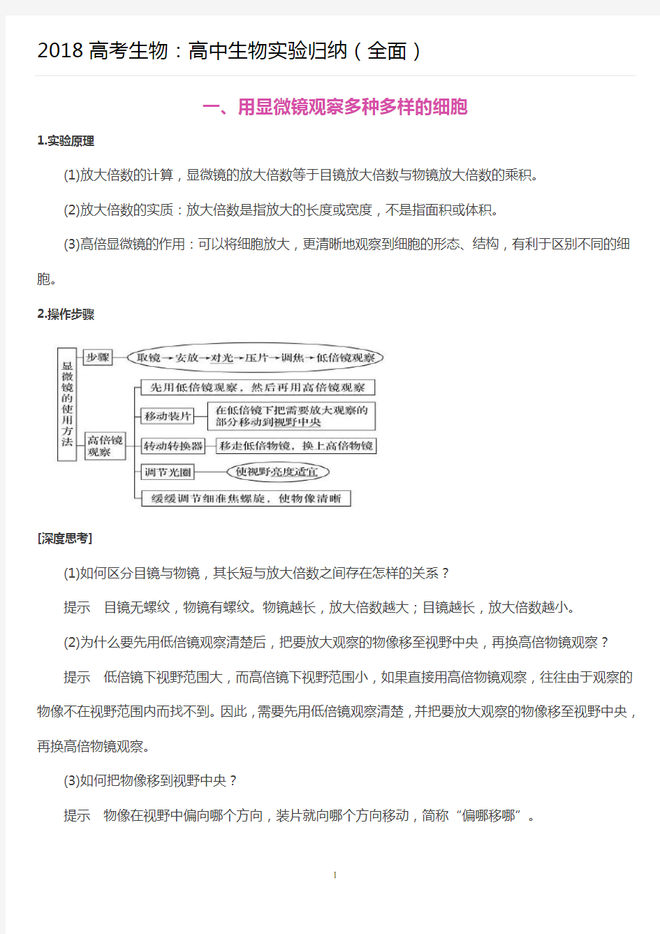 高中生物实验归纳