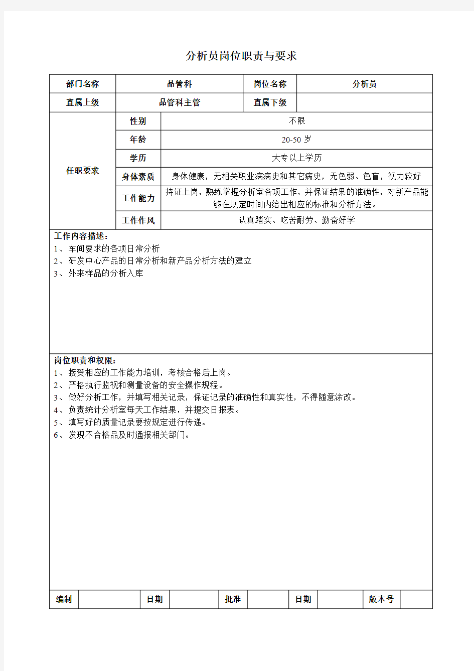 分析员岗位职责与要求