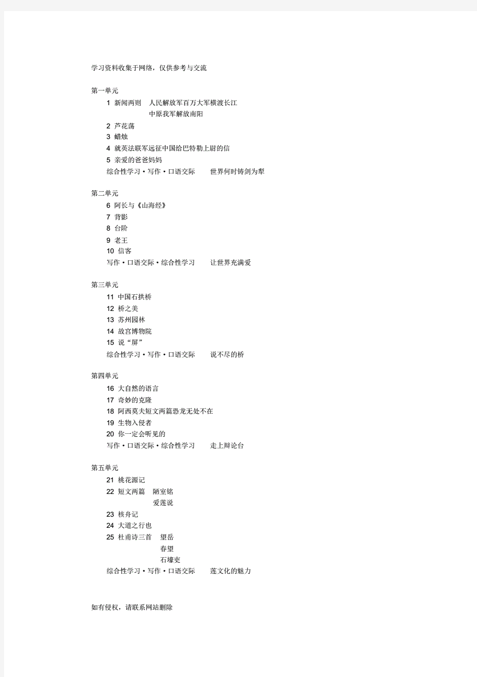人教版初中语文八年级上册的电子课本