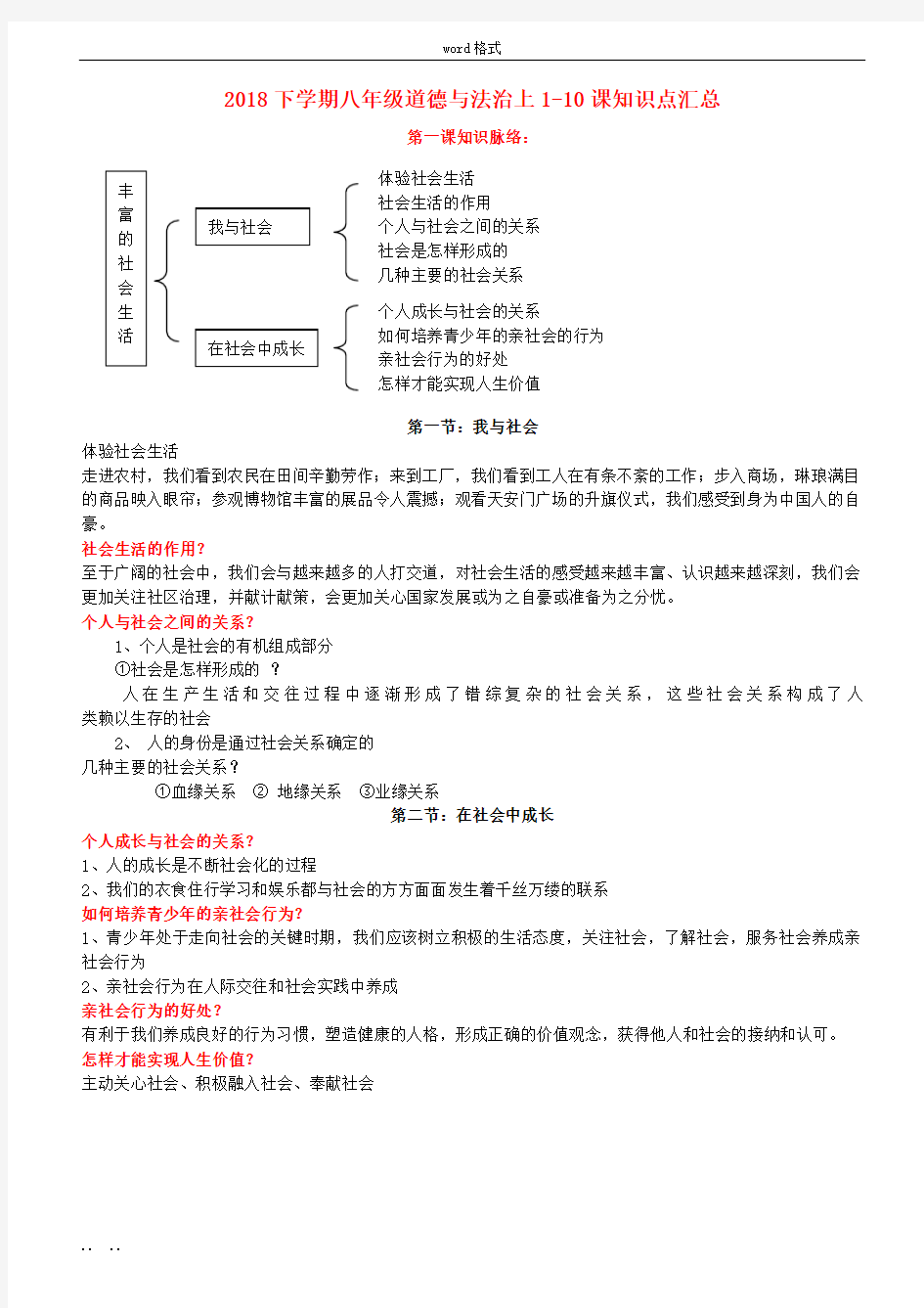 八上道法知识点汇总