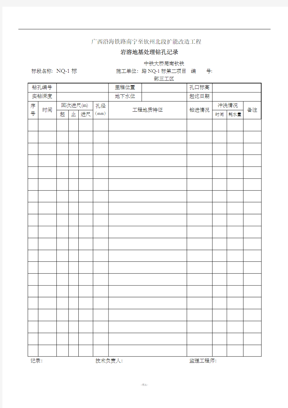 岩溶注浆记录表