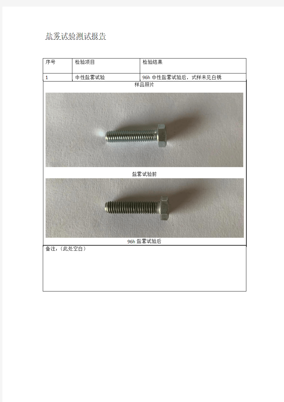 盐雾试验测试报告