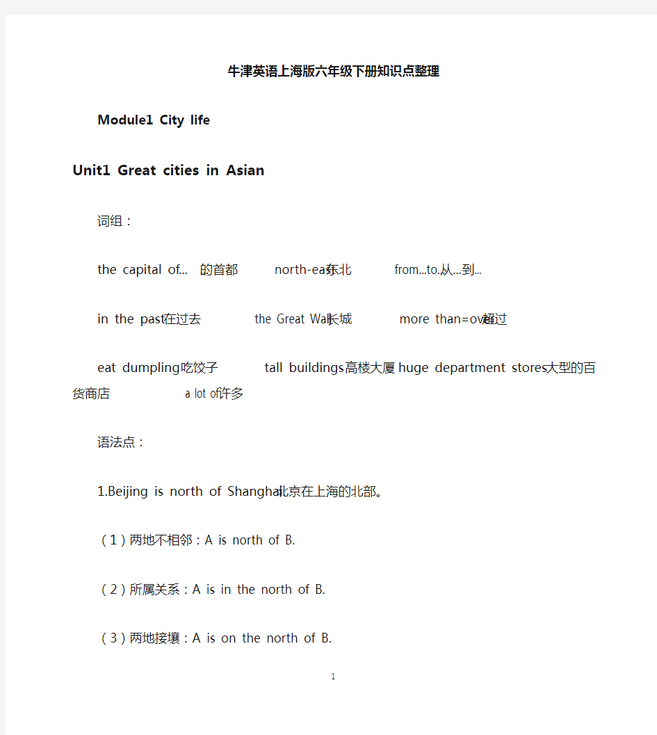 牛津英语上海版六年级(下册)知识点整理