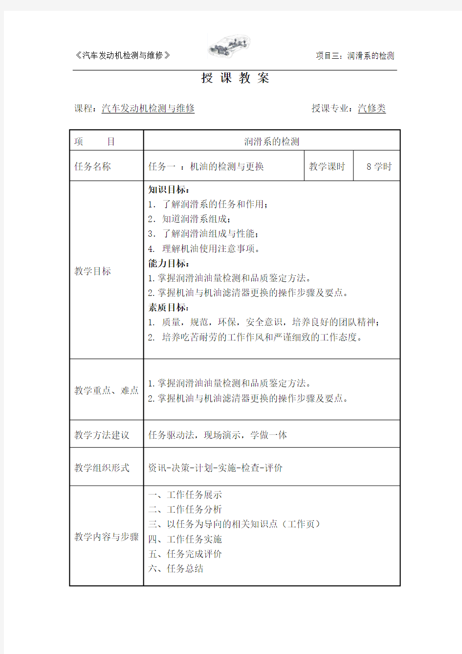 任务一  机油的检测与更换