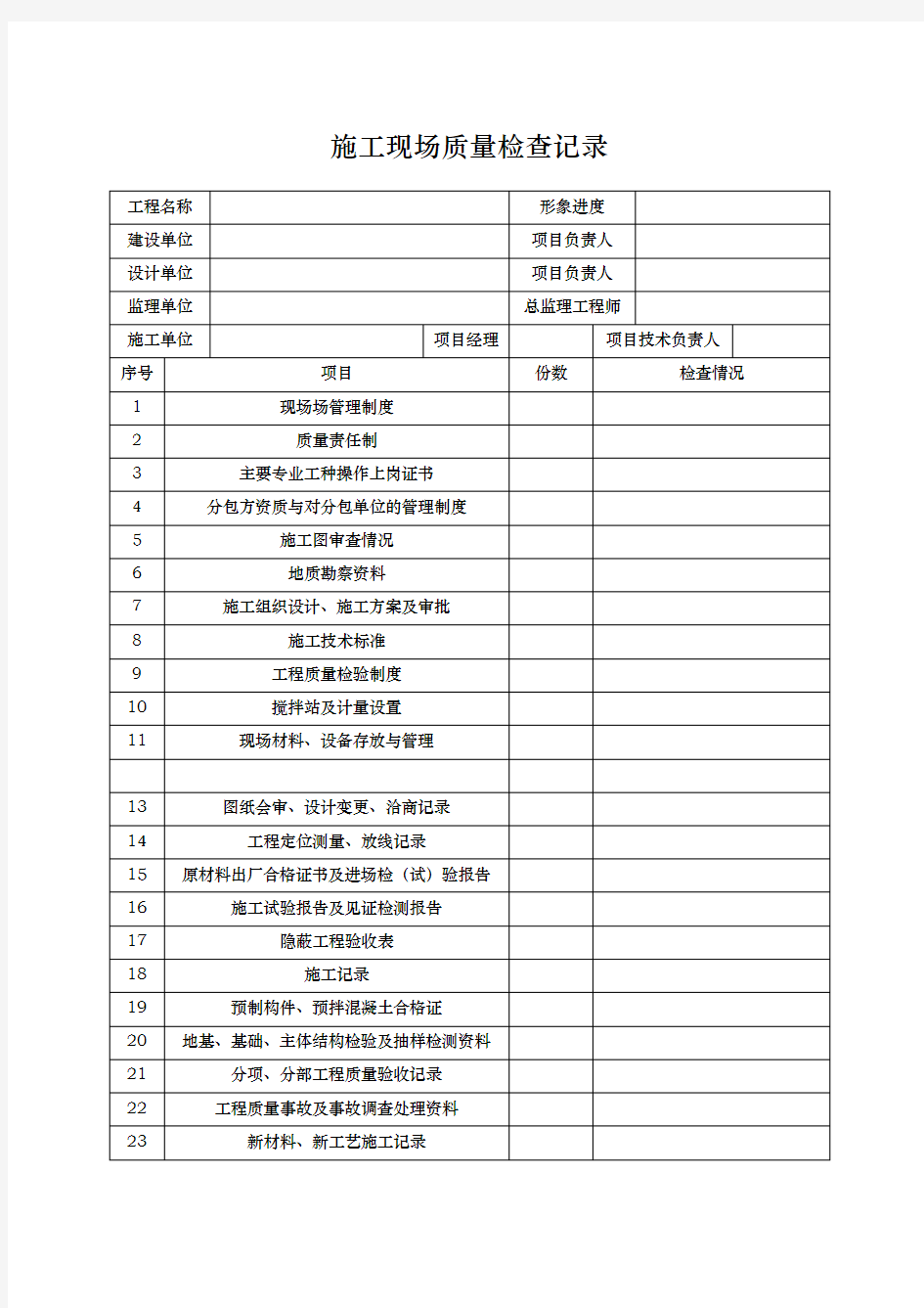 建筑施工现场质量检查记录文本