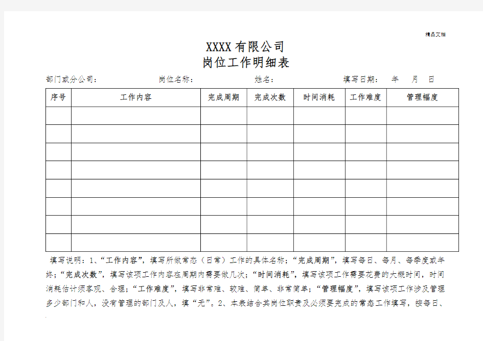 岗位工作明细表